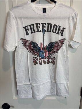 JCoons White Short-Sleeve 'Freedom Rocks' Graphic Tee with Red & Blue Accents
